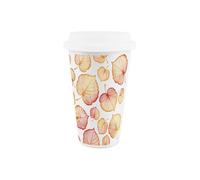 Purely Home Delicate Autumn Leaves Ceramic Travel Mug - Orange/red Foliage Reusable Silicone Lid Double-Walled Insulated Drinks Gift Mug