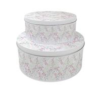 Purely Home Delicate Floral Cake Tins Set - Pink Blossoms Nesting Round Large & Medium Metal Storage Containers Baking Gifts For Her