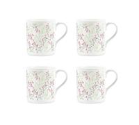 Purely Home Delicate Floral Small Bone China Mugs Set - Pink Blossoms Drinkware Gifts - 250ml Tea/Coffee Cups, Set of 4