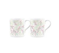 Purely Home Delicate Floral Small Bone China Mugs Set - Pink Blossoms Drinkware Gifts - 250ml Tea/Coffee Cups, Set of 2