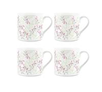Purely Home Delicate Pink Florals Bone China Mugs - Set Of 4
