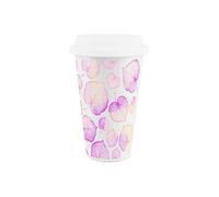 Purely Home Delicate Spring Leaves Ceramic Travel Mug - Pink/purple Foliage Reusable Silicone Lid Double-Walled Insulated Drinks Gift Mug