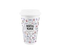 Purely Home Dental Nurse Ceramic Travel Mug - Teeth Themed Novelty Gifts - Reusable Silicone Lid Double-Walled Insulated Drinks Flask Cup