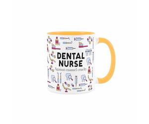 Purely Home Dental Nurse Mug - Humorous Teeth Themed Novelty Gifts - Tea/Coffee Hot Drinks Yellow Ceramic Cup Present