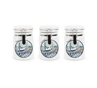 Purely Home Desert Flowers Tea Coffee & Sugar Ceramic Canisters - Tropical Island Cactus Containers With Clip Lid 400Ml - Set Of 3