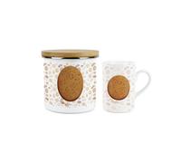 Purely Home Digestive Mug & Canister Gift Set - Novelty Gifts For Foodies - Ceramic Mug & Enamel Biscuit Tin/cookie Jar Present