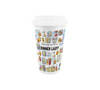 Purely Home Dinner Lady Ceramic Travel Mug - Humorous School Lunch Staff Novelty Gifts - Double-Walled Insulated Hot/cold Drinks Flask Cup