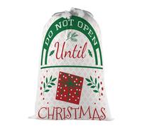 Purely Home Do Not Open Until Christmas Present Bag - Novelty Xmas Santa Sack White/red/green With Drawstring Ties