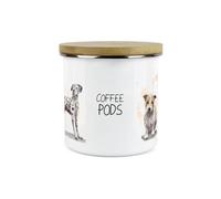 Purely Home Dog Themed Coffee Pods Canister - Dalmation Frenchie Terrier Spaniel - White Enamel Kitchen Food Storage Container