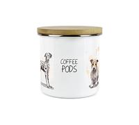 Purely Home Dog Themed Coffee Pods Canister - Dalmation Frenchie Terrier Spaniel - White Metal Enamel Kitchen Food Storage Container