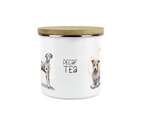 Purely Home Dog Themed Decaf Tea Canister - Dalmation Frenchie Terrier Spaniel - White Enamel Kitchen Food Storage Container