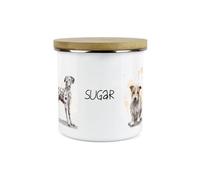 Purely Home Dog Themed Sugar Canister - Dalmation Frenchie Terrier Spaniel - White Metal Enamel Kitchen Food Storage Container