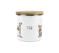 Purely Home Dog Themed Tea Canister - Dalmation Frenchie Terrier Spaniel - White Metal Enamel Kitchen Food Storage Container