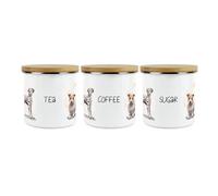 Purely Home Dog Themed Tea Coffee Sugar Canister Set - Dalmation Frenchie Terrier Spaniel - White Metal Enamel Storage Containers