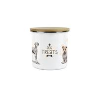 Purely Home Dog Treats Storage Canister - Dalmation Frenchie Terrier Spaniel - White Metal Enamel Medium Storage Container