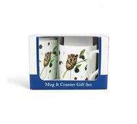 Purely Home Dormouse Mug & Coaster Gift Set - British Animals by Rhiannon Chauncey - Bone China Mug and Glass Coaster Set - Tea/Coffee Present
