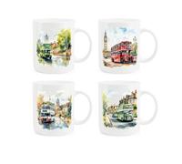 Purely Home Double Decker Bus Bone China Mugs - Set Of 4