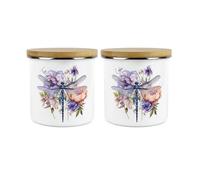 Purely Home Dragonfly Tea Coffee Canisters Set - Pretty Purple Insects Floral Homewares Kitchen Gift - Enamel Hot Drinks Storage Jars Containers Set of 2