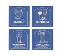 Purely Home Drinking Mishaps Blue Ceramic Coaster Set - Prosecco Gin Wine Vodka Home Bar Tableware Gifts - Square Drinks Coasters 4 Pack