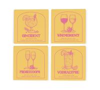 Purely Home Drinking Mishaps Ceramic Coaster Set In Yellow - Prosecco Gin Wine Vodka Home Bar Tableware Gifts - Square Drinks Coasters 4 Pack