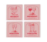 Purely Home Drinking Mishaps Pink Ceramic Coaster Set - Prosecco Gin Wine Vodka Home Bar Tableware Gifts - Square Drinks Coasters 4 Pack