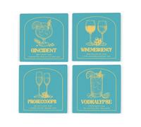 Purely Home Drinking Mishaps Turquoise Ceramic Coaster Set - Prosecco Gin Wine Vodka Home Bar Tableware Gift - Square Drinks Coasters 4 Pack