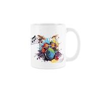 Purely Home Drums Mug - Colourful Musical Drum Kit Instrument Abstract White Tea Coffee Gift Present Mug