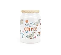 Purely Home Ducks & Flowers Ceramic Coffee Storage Canister - Floral Birds Kitchen Storage Container & Wooden Lid 600Ml (14.5Cm X 9.5Cm)