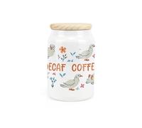 Purely Home Ducks & Flowers Ceramic Decaf Coffee Storage Canister - Floral Birds Artwork Kitchen Food Storage Container & Wooden Lid 600ml (14.5cm x 9.5cm)