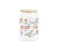 Purely Home Ducks & Flowers Ceramic Decaf Tea Storage Canister - Floral Birds Artwork Kitchen Food Storage Container & Wooden Lid 600ml (14.5cm x 9.5cm)