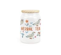 Purely Home Ducks & Flowers Ceramic Herbal Tea Storage Canister - Floral Birds Kitchen Storage Container & Wooden Lid 600Ml (14.5Cm X 9.5Cm)