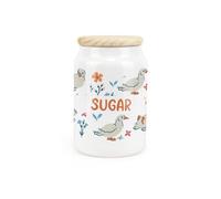 Purely Home Ducks & Flowers Ceramic Sugar Storage Canister - Floral Birds Kitchen Storage Container & Wooden Lid 600Ml (14.5Cm X 9.5Cm)