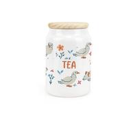 Purely Home Ducks & Flowers Ceramic Tea Storage Canister - Floral Birds Artwork Kitchen Storage Container & Wooden Lid 600Ml (14.5Cm X 9.5Cm)
