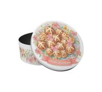 Purely Home Easter Bakes Cake Tin - Hot Cross Buns Small Round Pink Metal Kitchen Storage Container Gift 18 x 7cm