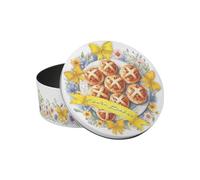 Purely Home Easter Bakes Cake Tin - Hot Cross Buns Small Round Yellow Metal Kitchen Storage Container Gift 18 x 7cm