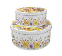 Purely Home Easter Bakes Cake Tin Set - Hot Cross Buns Round Yellow Metal Kitchen Storage Container Baking Gifts, Set of 2