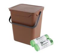 Purely Home Easy Eco 10L Large Kitchen Compost Caddy/food Waste Bin & 50X 10L Compostable Bags - Brown