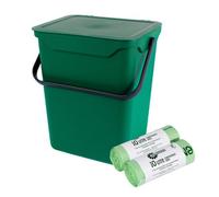 Purely Home Easy Eco 10L Large Kitchen Compost Caddy/food Waste Bin & 50X 10L Compostable Bags - Green