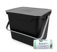 Purely Home Easy Eco 5L Black & Silver Kitchen Compost Caddy/food Waste Bin & 50 X 6 Litre Compostable Bags