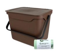 Purely Home Easy Eco 5L Brown Kitchen Compost Caddy/food Waste Bin & 50 X 6 Litre Compostable Bags