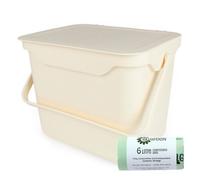 Purely Home Easy Eco 5L Cream Kitchen Compost Caddy/food Waste Bin & 50 X 6 Litre Compostable Bags