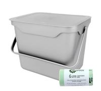 Purely Home Easy Eco 5L Light Grey Kitchen Compost Caddy/food Waste Bin & 50 X 6 Litre Compostable Bags