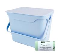 Purely Home Easy Eco 5L Pastel Blue Kitchen Compost Caddy/food Waste Bin & 50 X 6 Litre Compostable Bags