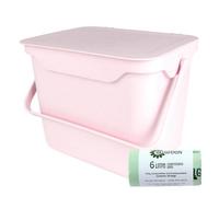 Purely Home Easy Eco 5L Pastel Pink Kitchen Compost Caddy/food Waste Bin & 50 X 6 Litre Compostable Bags