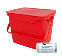 Purely Home Easy Eco 5L Red Kitchen Compost Caddy/food Waste Bin & 50 X 6 Litre Compostable Bags