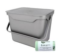 Purely Home Easy Eco 5L Silver Kitchen Compost Caddy/food Waste Bin & 50 X 6 Litre Compostable Bags