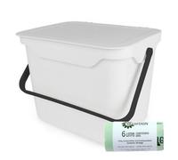 Purely Home Easy Eco 5L White Kitchen Compost Caddy/food Waste Bin & 50 X 6 Litre Compostable Bags