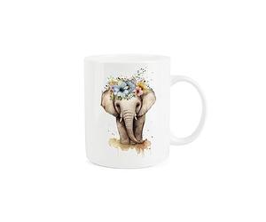 Purely Home Elephant Mug - Flower Crown Animal Gift/Present - Tea Coffee White Bone China Mug