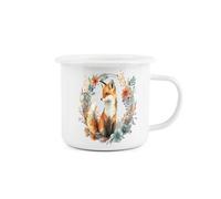 Purely Home Enamel Fox Mug - Floral Fox Novelty Durable Hot Drinks Outdoor Cup For Travel Picnics Home Hiking