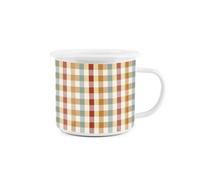 Purely Home Enamel Gingham Print Camping Coffee Mug - Durable Hot Drinks Outdoor Cup For Travel Picnics Home Festivals Hiking Fishing